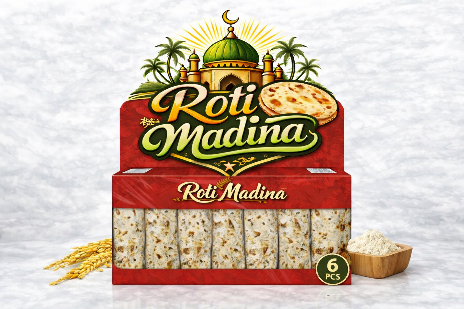Roti Madina red 6 piece flatbread pack with wheat and flour